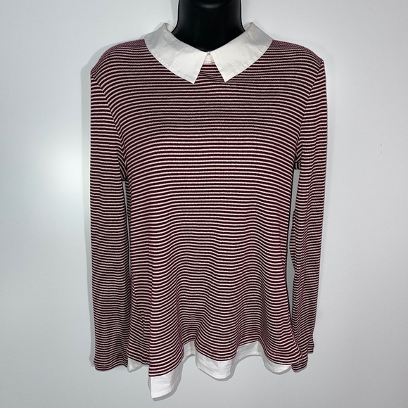 Tory Burch Patsy Poplin Collar Stripe Sweater Top NWT‎ Size Medium - Picture 1 of 13